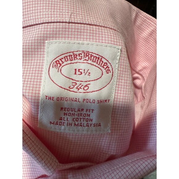 Brooks Brothers 346 Pink‎ Checkered Button down 15 1/2 - Picture 2 of 6